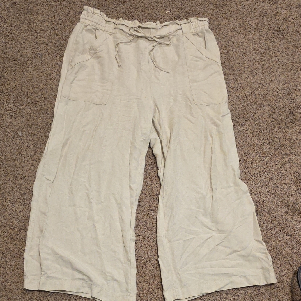 LOFT Cream Elastic Waist Pants
